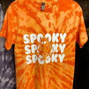 Orange Spiral Tye-Dye Spooky Short Sleeve Shirt, Size Small